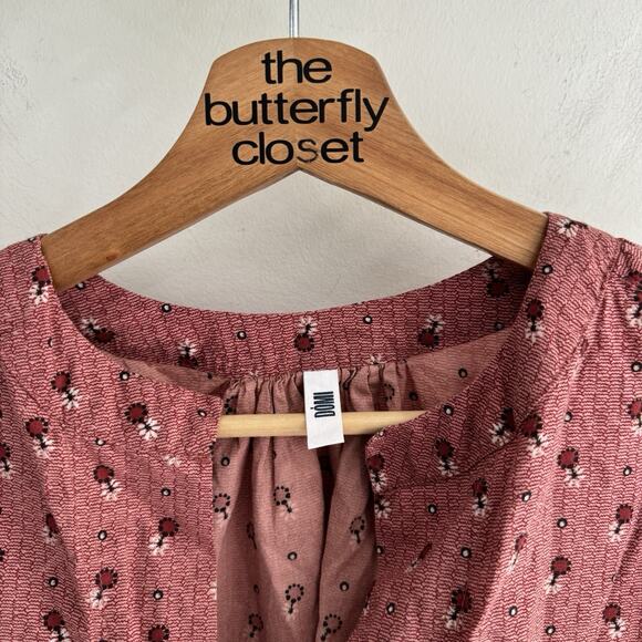 DOMI Pink V Neck Patterned Blouse Organic Cotton Small u5009 - Picture 2 of 4